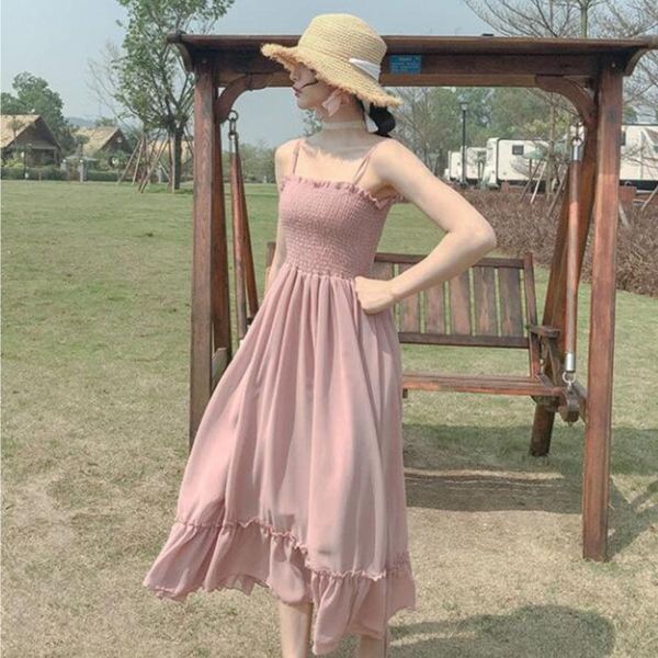 casual dresses 2021 summer chiffon suspender woman dress for women korean super fairy sweet sleeveless ruffles midi vintage lady, Black;gray
casual dresses 2021 summer chiffon suspender woman dress for women korean super fairy sweet sleeveless ruffles midi vintage lady, Black;gray