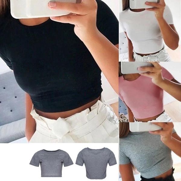 women summer t-shirts short sleeves round neck slim fit casual pullover crop tees black white gray women's t-shirt
women summer t-shirts short sleeves round neck slim fit casual pullover crop tees black white gray women's t-shirt