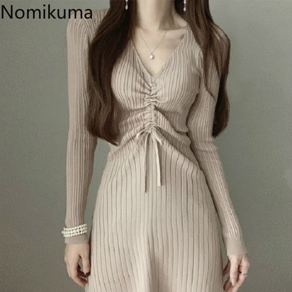 nomikuma korean drawstring pleated v-neck sweater dress long sleeve slim waist knitted dresses autumn elegant vestidos 6c186 210427, Black;gray
nomikuma korean drawstring pleated v-neck sweater dress long sleeve slim waist knitted dresses autumn elegant vestidos 6c186 210427, Black;gray