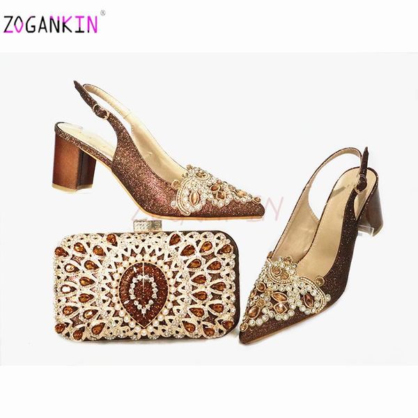 dress shoes coffee color women and bag set with shinning ctystal design matching for wedding party, Black
dress shoes coffee color women and bag set with shinning ctystal design matching for wedding party, Black