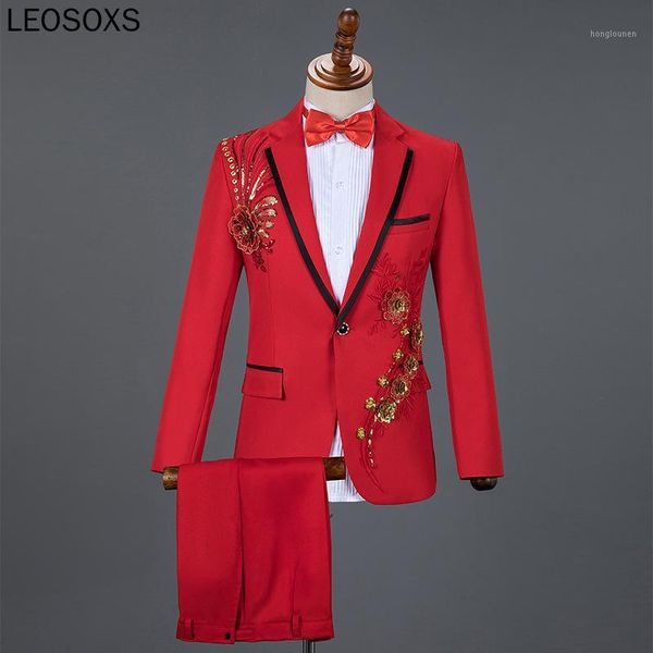 men's suits & blazers three pieces set singers perform stage show sequins embroidered flower red blue pink wedding suit costume homme, White;black
men's suits & blazers three pieces set singers perform stage show sequins embroidered flower red blue pink wedding suit costume homme, White;black