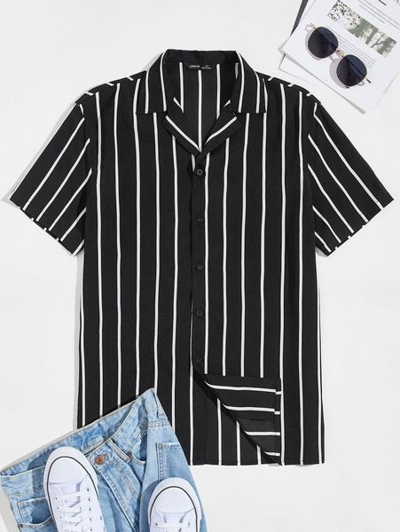 men revere collar striped shirt l3ty#, White;black
men revere collar striped shirt l3ty#, White;black