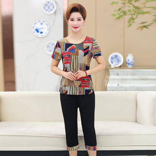 summer suits middle aged womens pants mother clothing short sleeved t shirt plus size 5xl two piece rayon casual, White
summer suits middle aged womens pants mother clothing short sleeved t shirt plus size 5xl two piece rayon casual, White