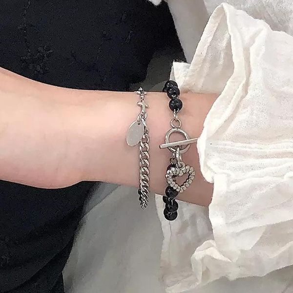 link, chain 2pcs/set vintage simulated pearl asymmetric heart geometric pendant bracelets set for women fashion silver color bracelet, Black
link, chain 2pcs/set vintage simulated pearl asymmetric heart geometric pendant bracelets set for women fashion silver color bracelet, Black