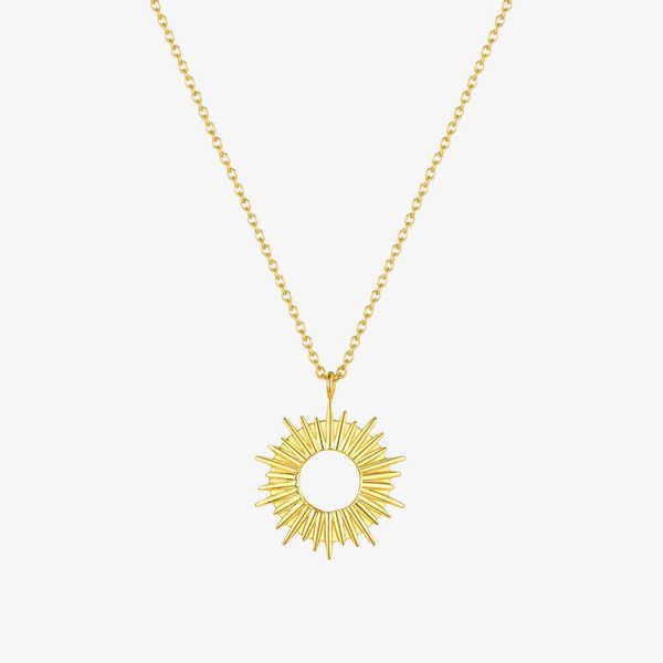 enfashion sunshine pendant necklace stainless steel gold color hollow circle sun necklaces women 2020 fashion jewelry p3089, Silver
