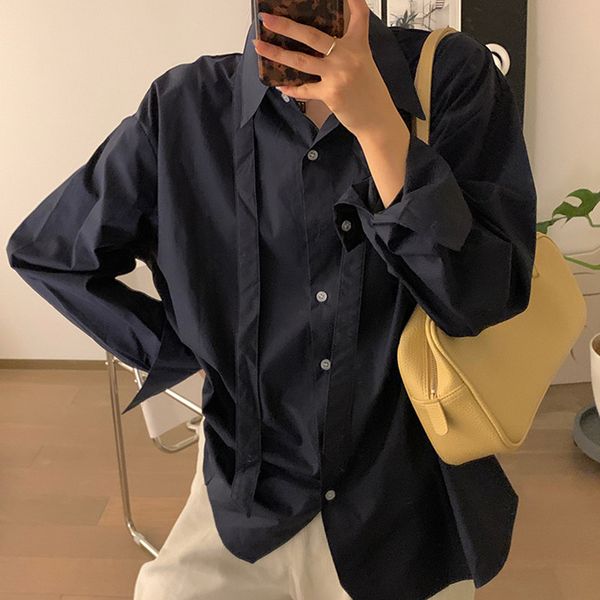 3 colors spring autumn solid color shirt long sleeve blouses casual loose lace up white womens and blouse (f4252) 210423 
3 colors spring autumn solid color shirt long sleeve blouses casual loose lace up white womens and blouse (f4252) 210423