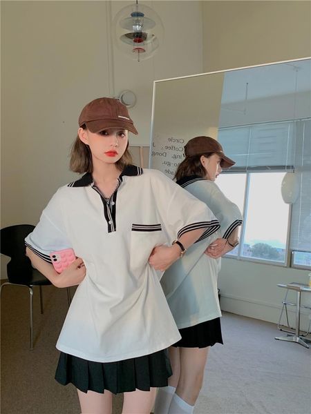 women's polos summer harajuku college style stripe shirt women collar casual tee short sleeve all-match, White
women's polos summer harajuku college style stripe shirt women collar casual tee short sleeve all-match, White