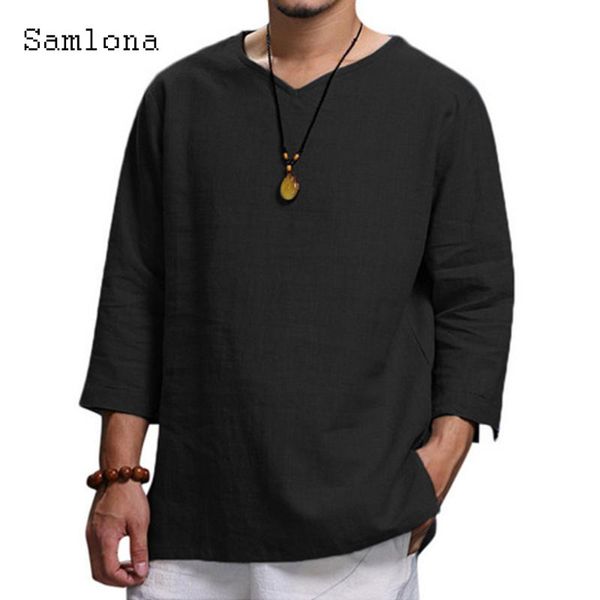 men's casual shirts men fashion blouse three quarter sleeve shirt basic linen 2021 summer pullovers mens clothing plus size s-4xl, White;black
men's casual shirts men fashion blouse three quarter sleeve shirt basic linen 2021 summer pullovers mens clothing plus size s-4xl, White;black