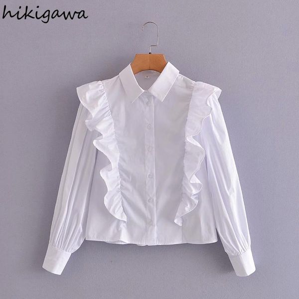 women's blouses & shirts hikigawa solid turn down collar pleated long sleeve ruffles fashion sweet short patchwork elegant blusas, White
women's blouses & shirts hikigawa solid turn down collar pleated long sleeve ruffles fashion sweet short patchwork elegant blusas, White