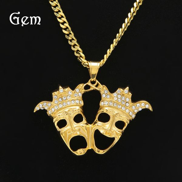 diamond zircon 18k row jewelry stainless steel men's hip hop modeling necklace with clown double face ghost pendant, Black
diamond zircon 18k row jewelry stainless steel men's hip hop modeling necklace with clown double face ghost pendant, Black