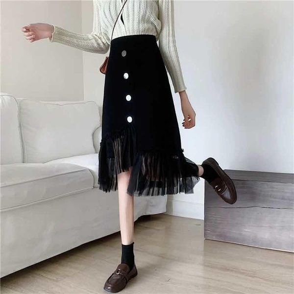 skirts autumn and winter black elastic high waist a- line knitted women's stitching woman faldas jupe
skirts autumn and winter black elastic high waist a- line knitted women's stitching woman faldas jupe