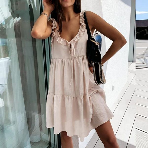 casual dresses sundress lace up ruffle female women sleeveless loose dress for beach, Black;gray
casual dresses sundress lace up ruffle female women sleeveless loose dress for beach, Black;gray