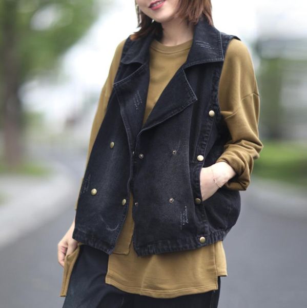 women's vests autumn women casual bleached ripped solid color loose wild female denim coats, Black;white
women's vests autumn women casual bleached ripped solid color loose wild female denim coats, Black;white