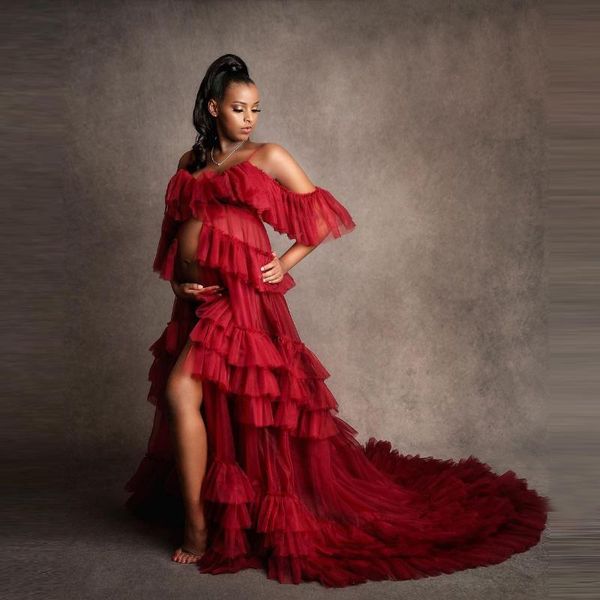 elegant red tulle pregnancy po shoot dresses with strapless ruffles front slit tiered long plus size bridal maternity robe casual, Black;gray
elegant red tulle pregnancy po shoot dresses with strapless ruffles front slit tiered long plus size bridal maternity robe casual, Black;gray