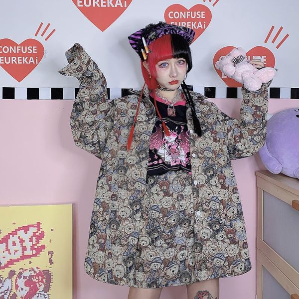skirts summer streetwear women skirt retro old-fashioned bear female hip hop cute girls a-line mini, Black