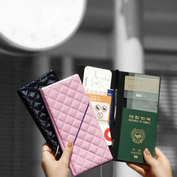 card holders fashion diamond passport covers travel accessories pu leather id bank bag women function business case, Brown;gray