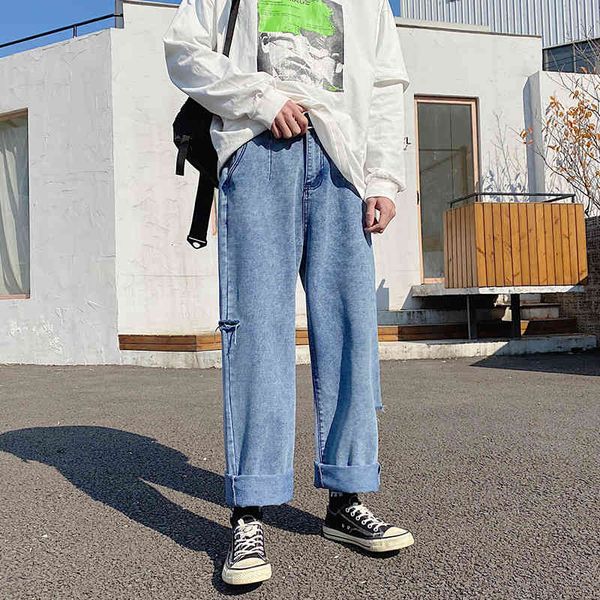 men's jeans afflicted brem pants in korean fashion fit straight side torn vintage baggy hole blue denim male big bottoms f67u
men's jeans afflicted brem pants in korean fashion fit straight side torn vintage baggy hole blue denim male big bottoms f67u