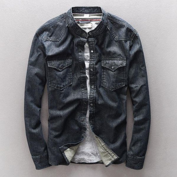 men's casual shirts denim shirt stand collar camisa masculina clothing long sleeve slim fit jeans dress male, White;black
men's casual shirts denim shirt stand collar camisa masculina clothing long sleeve slim fit jeans dress male, White;black