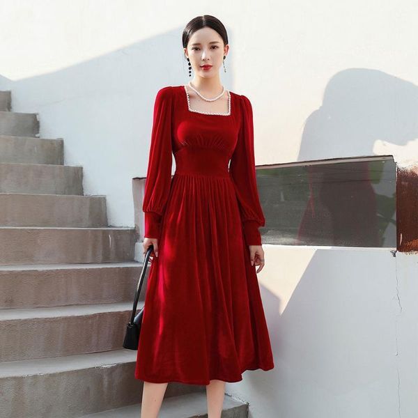 french retro women gold velvetred dress slim commuter hepburn style elegant long for spring autumn party casual dresses, Black;gray
french retro women gold velvetred dress slim commuter hepburn style elegant long for spring autumn party casual dresses, Black;gray