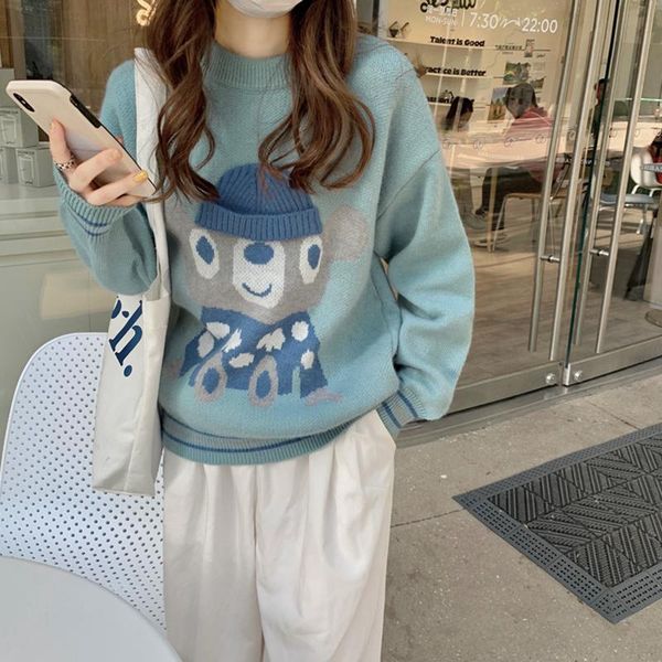 women's sweaters korean version of loose design in autumn and winter, cute cartoon knitted thick sweater to wear., White;black
women's sweaters korean version of loose design in autumn and winter, cute cartoon knitted thick sweater to wear., White;black