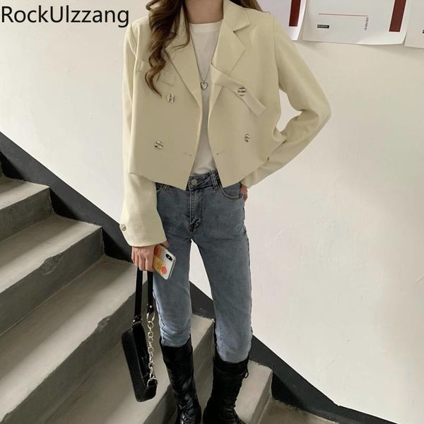 fall clothing long sleeve solid cute short crop blazer double breasted button outfit coat korean women slim blusas 2021 women's sui, White;black
fall clothing long sleeve solid cute short crop blazer double breasted button outfit coat korean women slim blusas 2021 women's sui, White;black