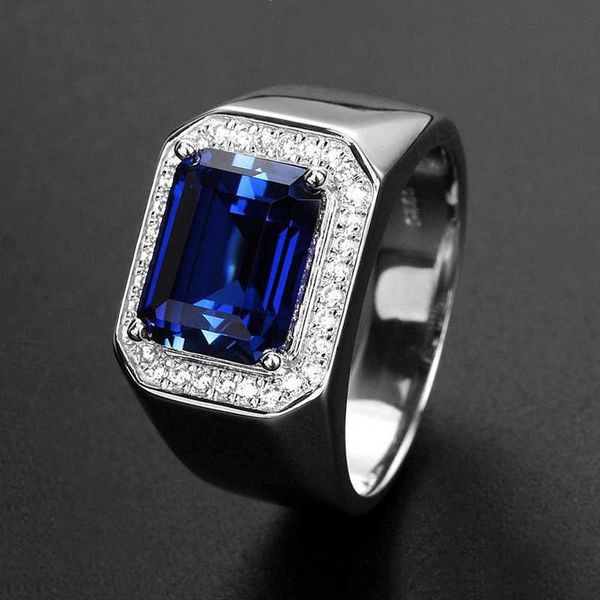 blue open ring men's platinum plated green diamond tanzanite adjustable men's ring, Golden;silver