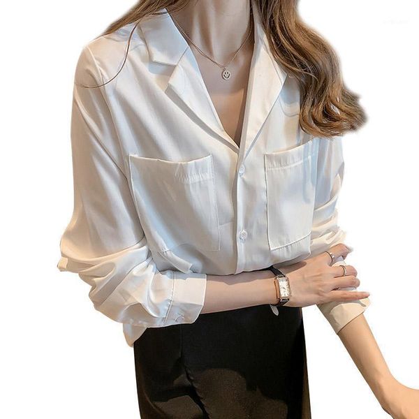 women's blouse summer loose lapel solid color long-sleeve shirt female blouses & shirts, White
women's blouse summer loose lapel solid color long-sleeve shirt female blouses & shirts, White