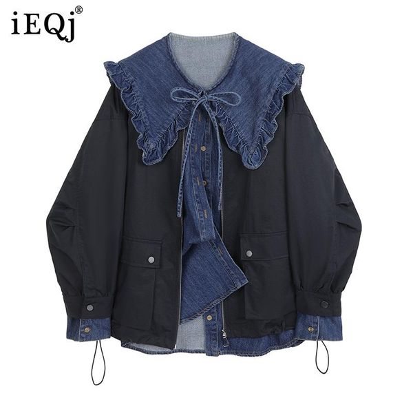 women's two piece pants ieqj sailor collar spliced shirring lace denim jacket + casual fashion set loose women tide spring autumn 2021, White
women's two piece pants ieqj sailor collar spliced shirring lace denim jacket + casual fashion set loose women tide spring autumn 2021, White