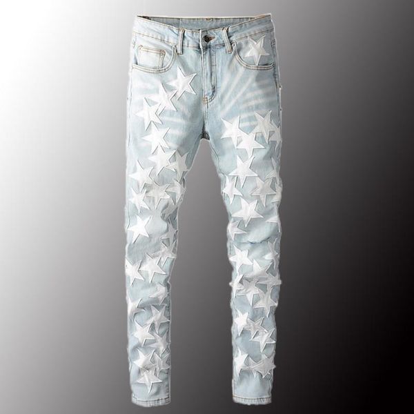men's jeans stars patches design streetwear patchwork ripped stretch denim pants slim skinny pencil trousers size 40, Blue
men's jeans stars patches design streetwear patchwork ripped stretch denim pants slim skinny pencil trousers size 40, Blue