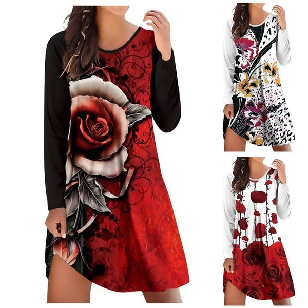 party dresses women's fashion imitation cotton round neck print pleated skirt long printed vestido de mujer winter dress, White;black
party dresses women's fashion imitation cotton round neck print pleated skirt long printed vestido de mujer winter dress, White;black