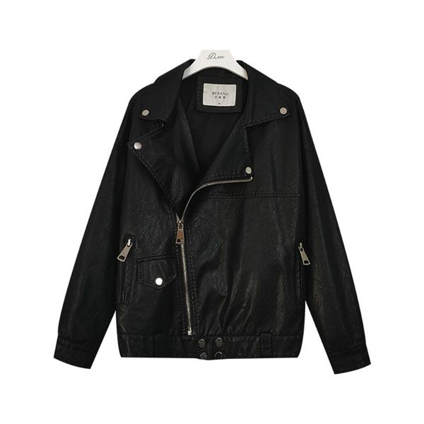 women's leather & faux fashion spring autumn pu coat loose oversize lady clothes female jackets casual femme streetwear, Black
women's leather & faux fashion spring autumn pu coat loose oversize lady clothes female jackets casual femme streetwear, Black
