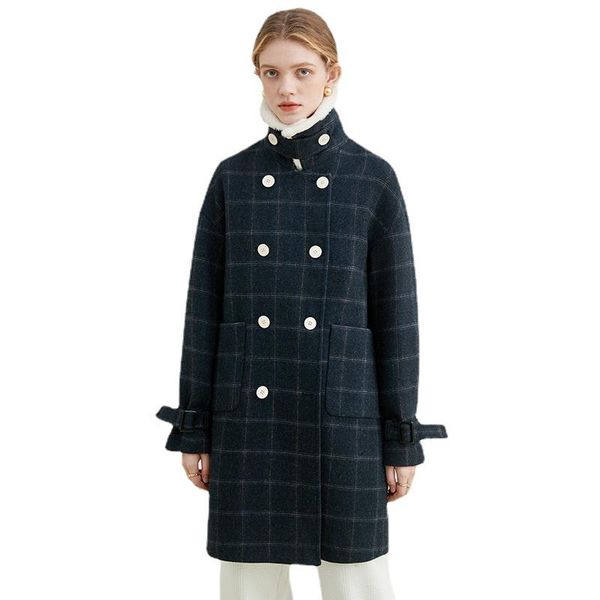 women's wool & blends loose fit navy plaid warm big size long woolen coat parkas sleeve fashion tide autumn winter 2021 coats, Black
women's wool & blends loose fit navy plaid warm big size long woolen coat parkas sleeve fashion tide autumn winter 2021 coats, Black