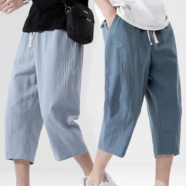men's pants stylish men thin breathable sweatpants solid color elastic waist capri, Black
men's pants stylish men thin breathable sweatpants solid color elastic waist capri, Black