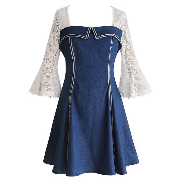 casual dresses perhaps u denim jeans a line patchwork lace blue white flare sleeve square collar summer 3/4 knee length dress d0253, Black;gray
casual dresses perhaps u denim jeans a line patchwork lace blue white flare sleeve square collar summer 3/4 knee length dress d0253, Black;gray