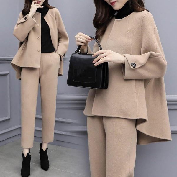 two piece dress female office lady work pant suit pockets korean o-neck long sleeve woolen jacket coat elegant women set, White
two piece dress female office lady work pant suit pockets korean o-neck long sleeve woolen jacket coat elegant women set, White
