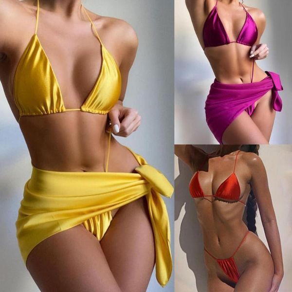 women's swimwear women summer swimsuit halter bra low rise g-strings cover up solid color three pieces set bikini for swimming, White;black
women's swimwear women summer swimsuit halter bra low rise g-strings cover up solid color three pieces set bikini for swimming, White;black