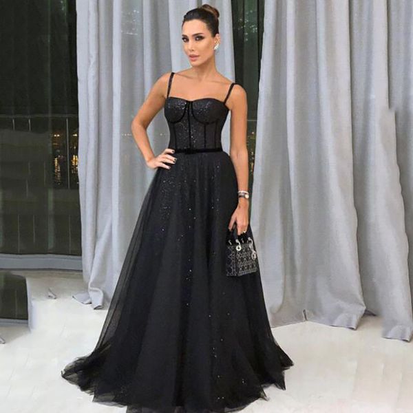 spaghetti black sequined evening dresses sweep train lace-up back a line formal prom party gowns, Black;red
spaghetti black sequined evening dresses sweep train lace-up back a line formal prom party gowns, Black;red
