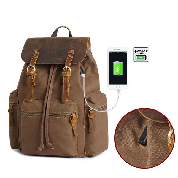 backpack vintage leather trim casual bookbag men women laptravel rucksack with usb charging port
backpack vintage leather trim casual bookbag men women laptravel rucksack with usb charging port