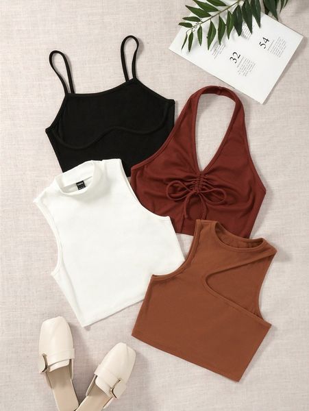 4pcs solid crop f7ru#, White