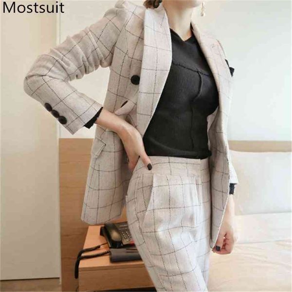 office plaid two piece pants suit set women spring double-breasted blazer + ankle-length workwear outfit matching 210513, White
office plaid two piece pants suit set women spring double-breasted blazer + ankle-length workwear outfit matching 210513, White