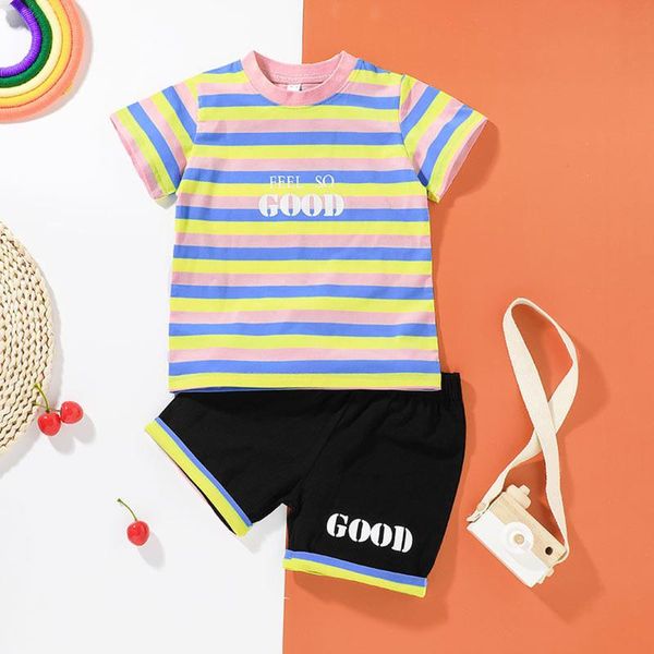 clothing sets summer 2 pieces kids casual suit set boys stripe letter print round-neck short sleeve t-shirt+ pants 18 months-6 years, White 
clothing sets summer 2 pieces kids casual suit set boys stripe letter print round-neck short sleeve t-shirt+ pants 18 months-6 years, White