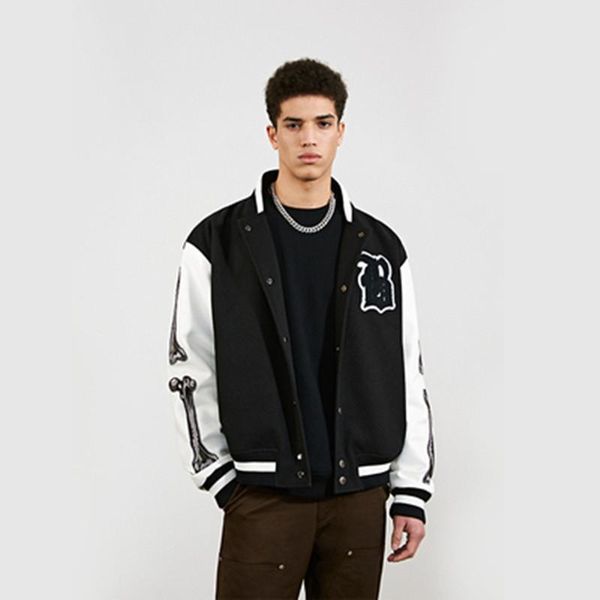 men's jackets 2021 bone embroidery baseball uniform trendy brand couple jacket trend vibe style, Black;brown
men's jackets 2021 bone embroidery baseball uniform trendy brand couple jacket trend vibe style, Black;brown