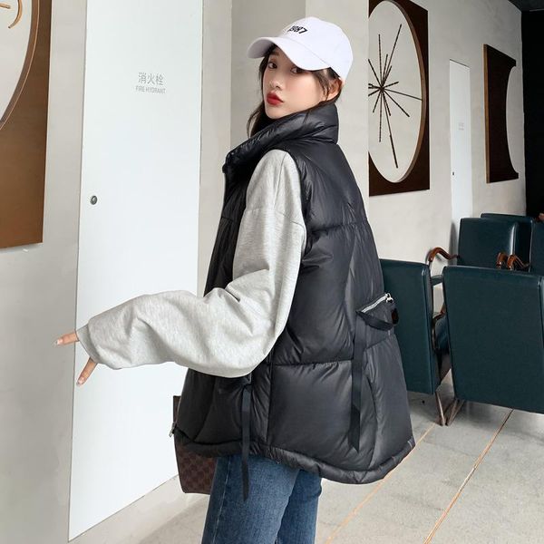 women's vests real s cotton vest mid-length 2021 autumn and winter korean loose student waistcoat jacket, Black;white 
women's vests real s cotton vest mid-length 2021 autumn and winter korean loose student waistcoat jacket, Black;white
