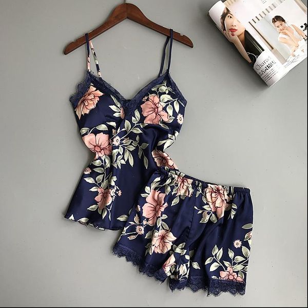 pajama set satin women sleepwear summer pyjama femme flower pajamas pijama with chest pad home clothes, Black;red
pajama set satin women sleepwear summer pyjama femme flower pajamas pijama with chest pad home clothes, Black;red