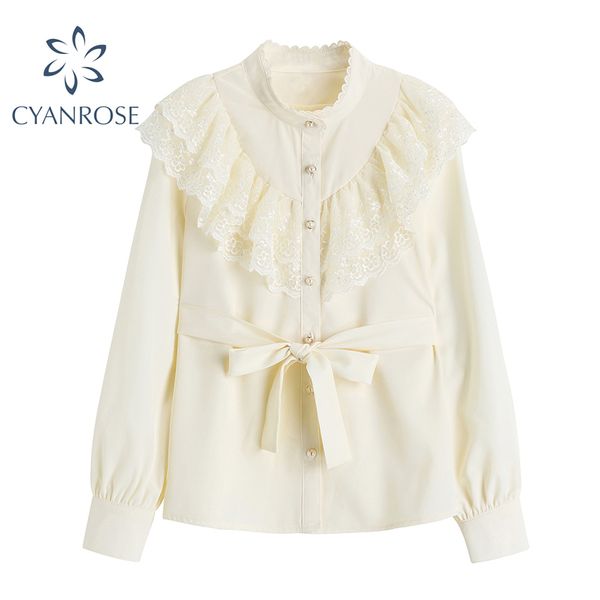 stand collar apricot blouses high waist bandage cardigan shirts elegant spring lace spliced korean office ladies mujer 210417, White
stand collar apricot blouses high waist bandage cardigan shirts elegant spring lace spliced korean office ladies mujer 210417, White