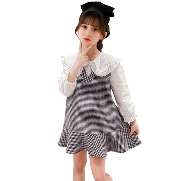 girls clothes blouse + plaid dress clothing for spring autumn sets casual style children's school 210528, White
girls clothes blouse + plaid dress clothing for spring autumn sets casual style children's school 210528, White