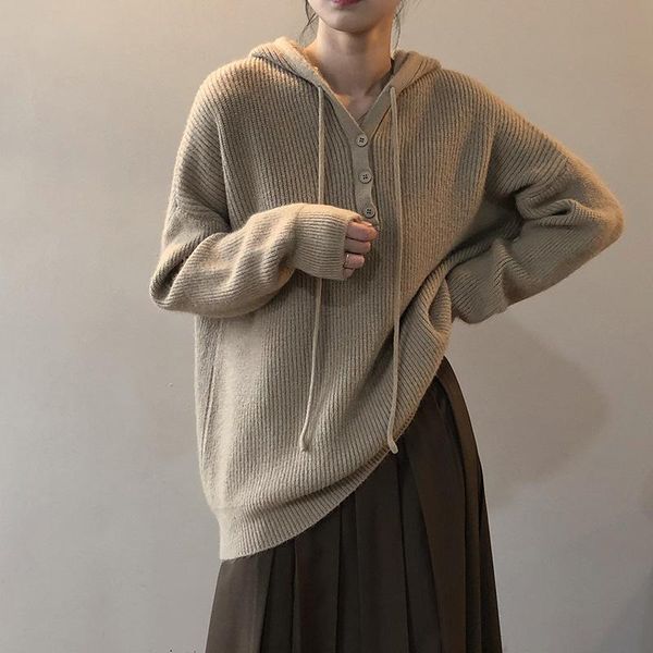 women's sweaters solid color hooded pullovers sweater women 2021 autumn and winter style korean loose lazy knit top, White;black
women's sweaters solid color hooded pullovers sweater women 2021 autumn and winter style korean loose lazy knit top, White;black