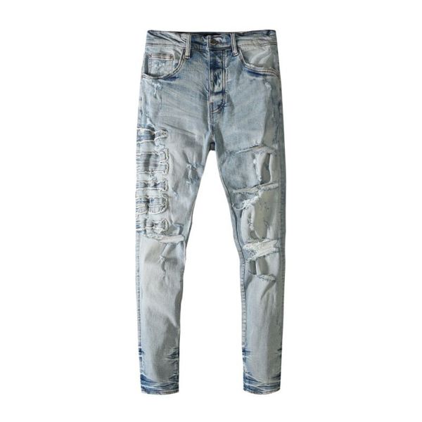 Men's jeans embroidered matted European and American street fashion hip hop, Blue