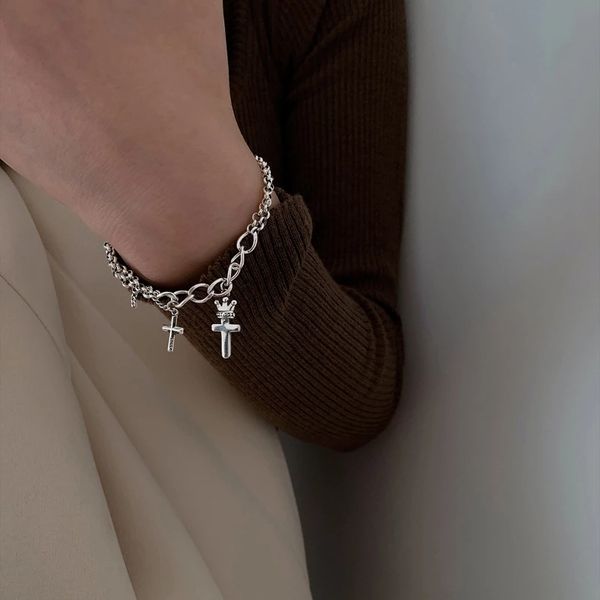 fashion punk link chain cross bracelets for women men hip hop vintage silver color metal heart charm bracelet party jewelry gift, Black
fashion punk link chain cross bracelets for women men hip hop vintage silver color metal heart charm bracelet party jewelry gift, Black