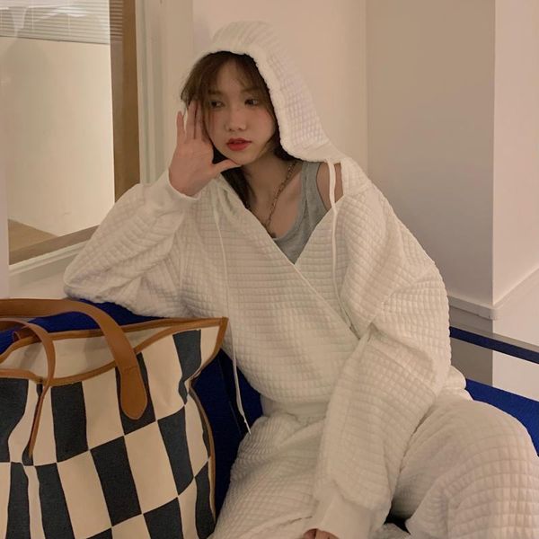 women's two piece pants spring autumn sweatshirt two-piece set casual stitching hoodie and loose comfortable pocket sports setup home s, White 
women's two piece pants spring autumn sweatshirt two-piece set casual stitching hoodie and loose comfortable pocket sports setup home s, White